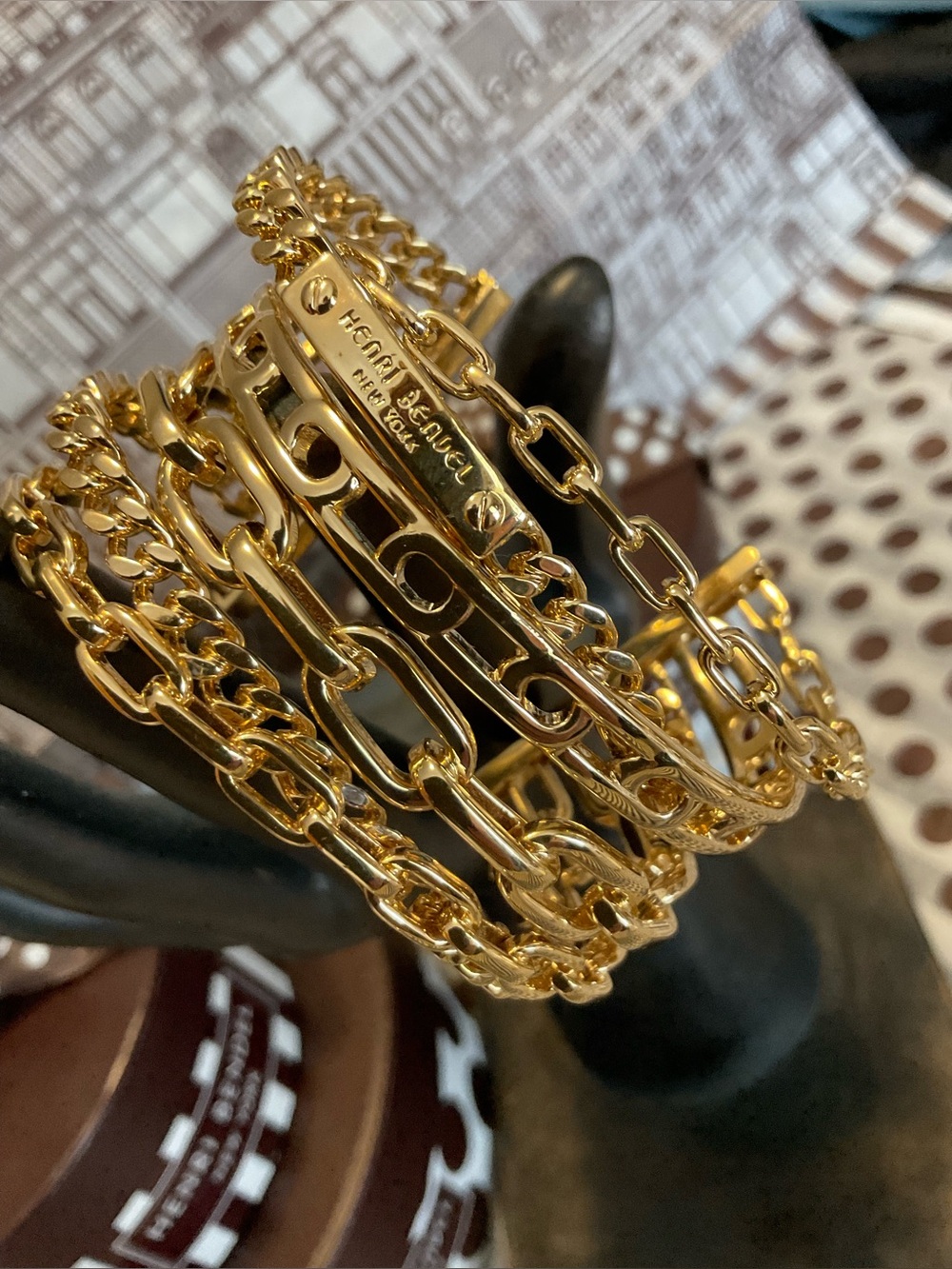 Henri Bendel Multi-Strand Chain Layered Cuff Bracelet Plus Dust Bag - Picture 2 of 12